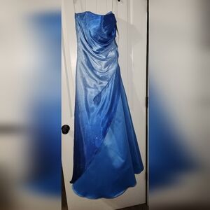 Blue Ombre Satin Strapless Evening Dress